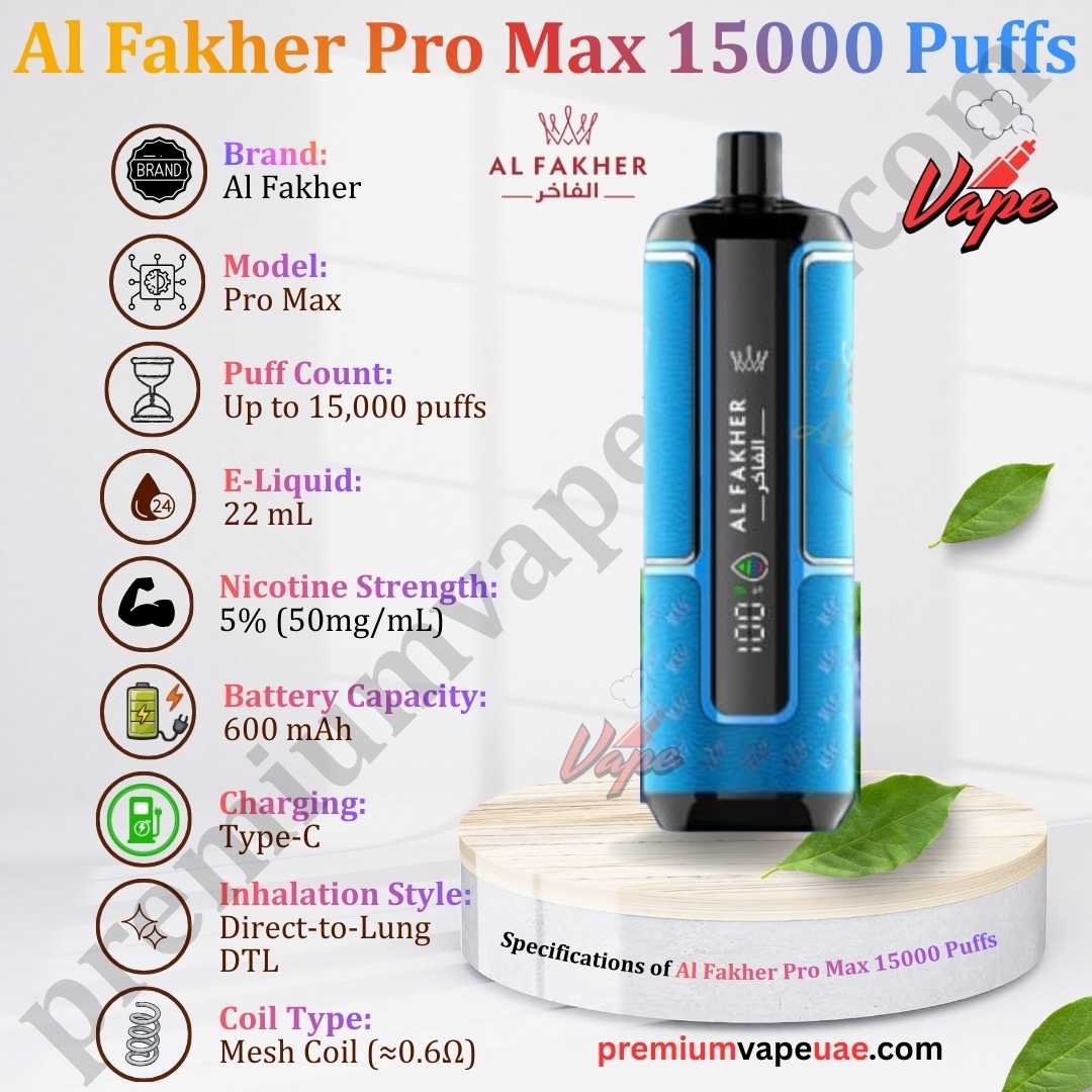 Specifications of Al Fakher Pro Max 15000 Puffs