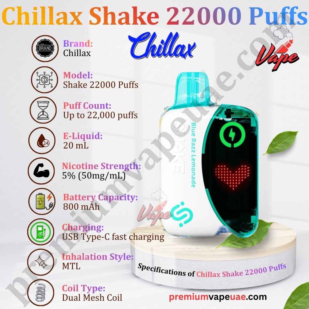 Specifications of Chillax Shake 22000 Puffs