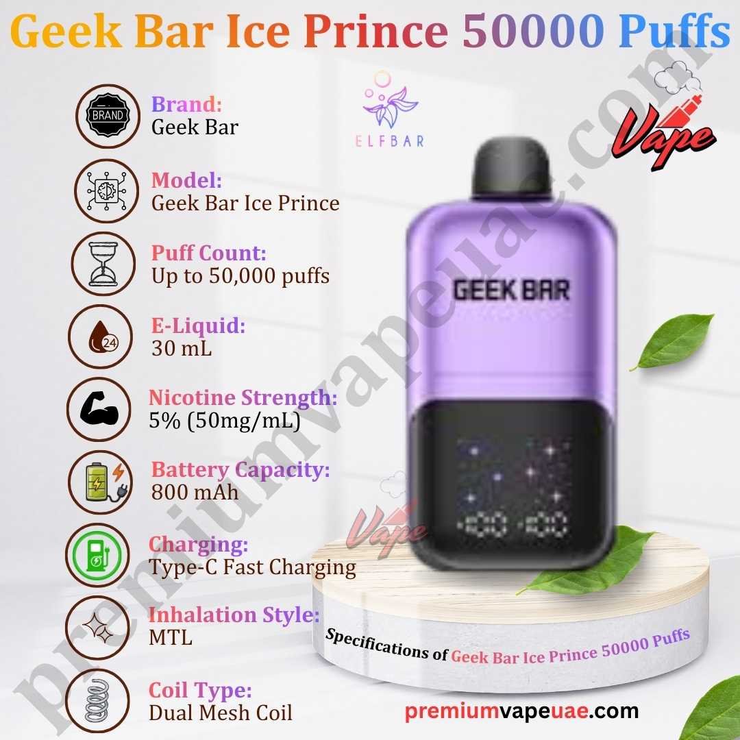 Specifications of Geek Bar Ice Prince 50000 Puffs