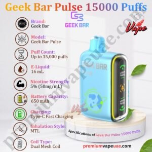 Specifications of Geek Bar Pulse 15000 Puffs 50MG