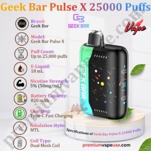 Specifications of Geek Bar Pulse X 25000 Puffs 50MG in UAE