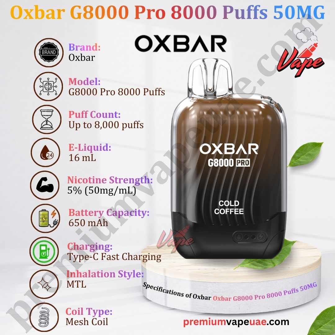 Specifications of Oxbar G8000 Pro 8000 Puffs 50MG