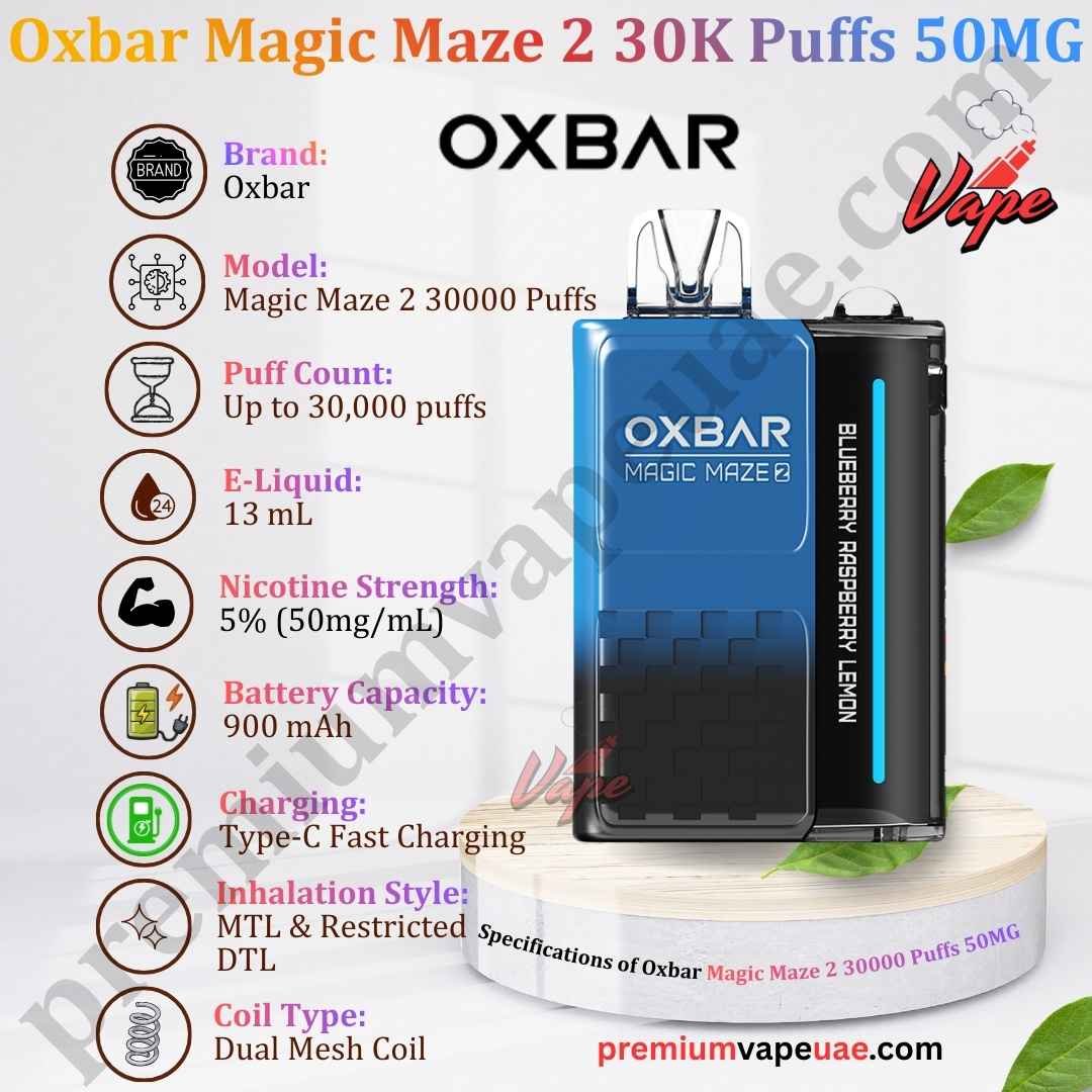 Specifications of Oxbar Magic Maze 2 30000 Puffs 50MG