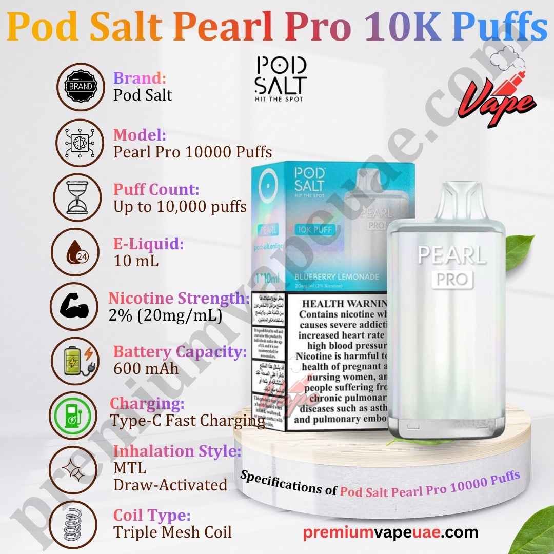 Specifications of Pod Salt Pearl Pro 10000 Puffs