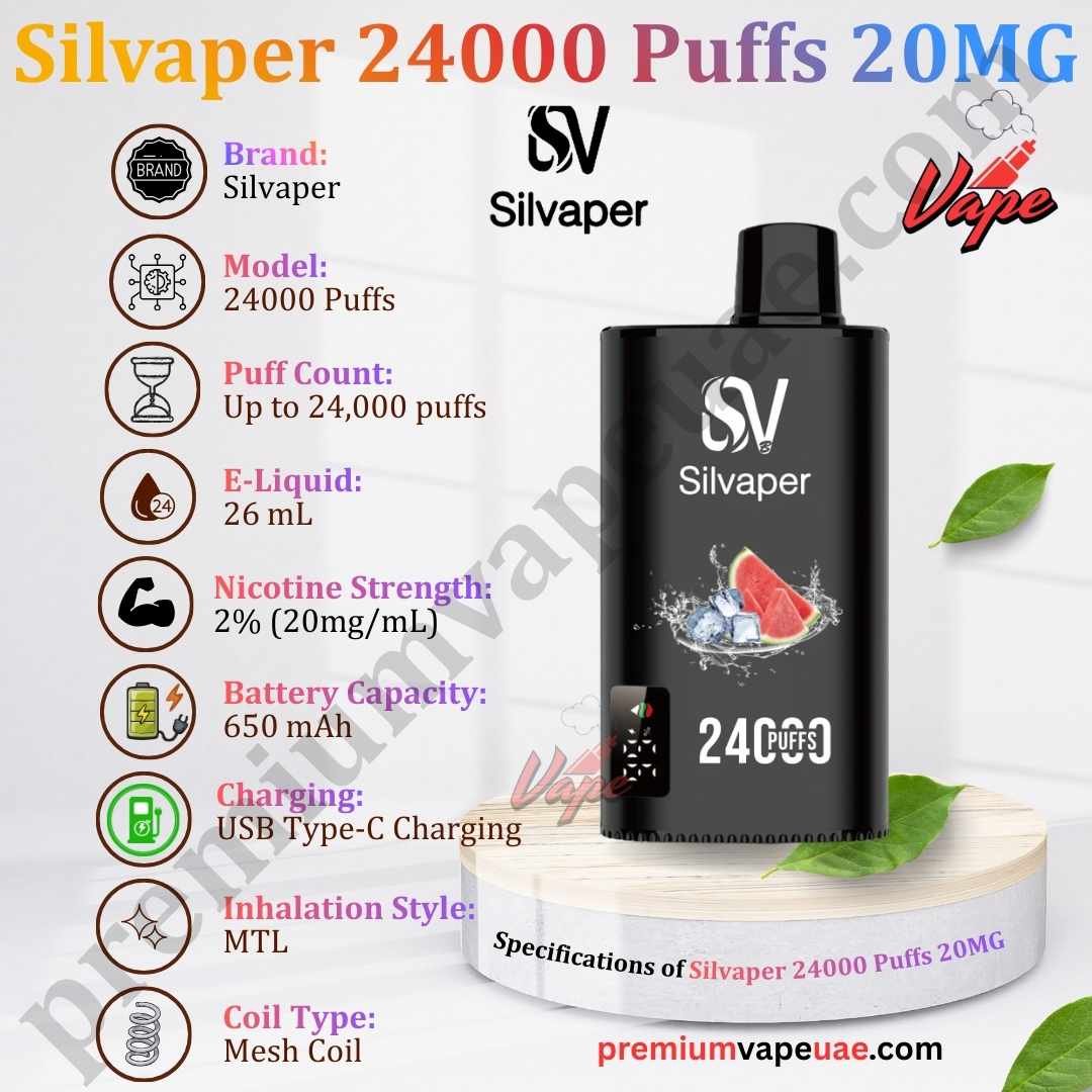 Specifications of Silvaper 24000 Puffs 20MG