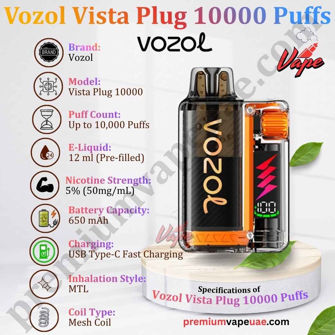 Specifications of Vozol Vista Plug 10000 Puffs