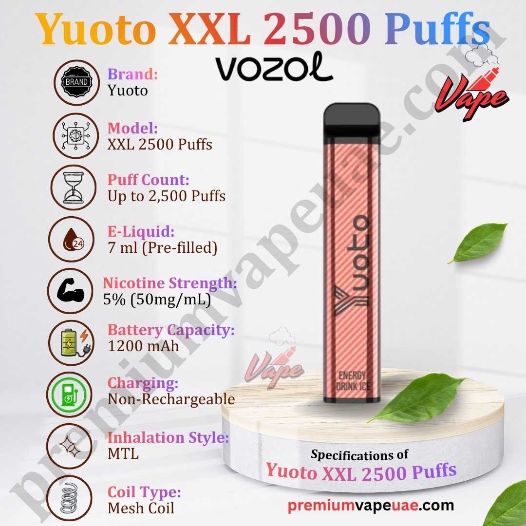 Specifications of Yuoto XXL 2500 Puffs