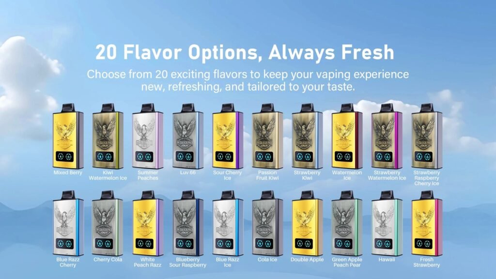 20 Flavor Options of JNR Mega Box Pro 50000 Puffs 20MG