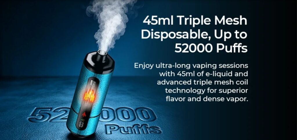 45ml  of E Liquid & Advance Triple Mesh Coil Technology of JNR Shisha Storm 52000 Puffs 20MG