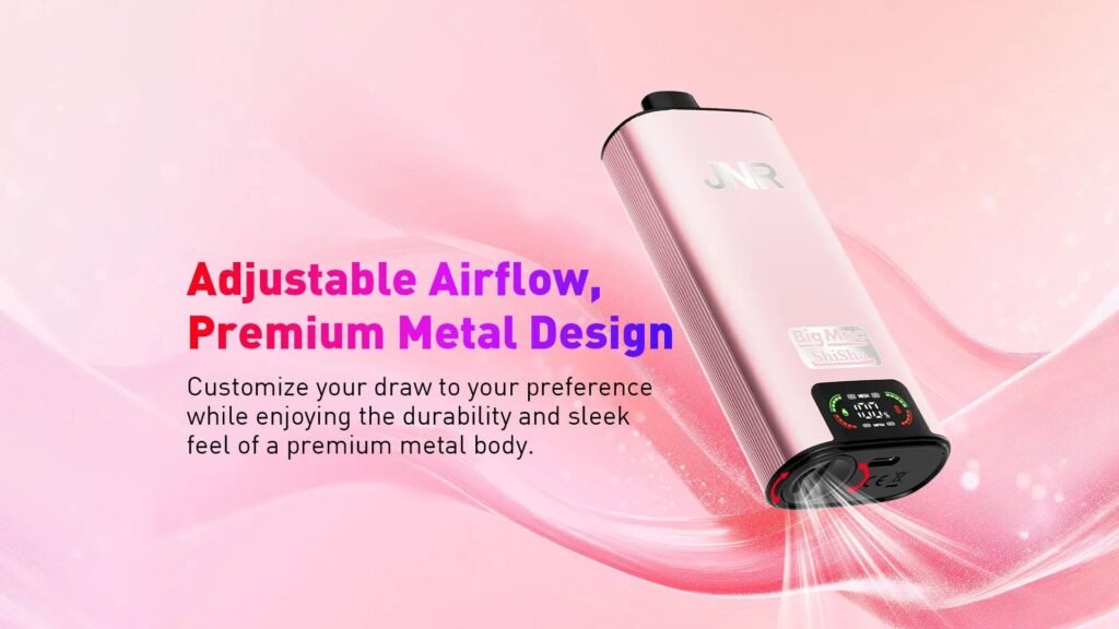 Adjustable Airflow & Premium Metal Design of JNR Big Mac Shisha 80000 Puffs 20MG