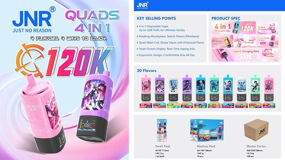 Details about JNR Quads 4in1 120000 Puffs 20MG