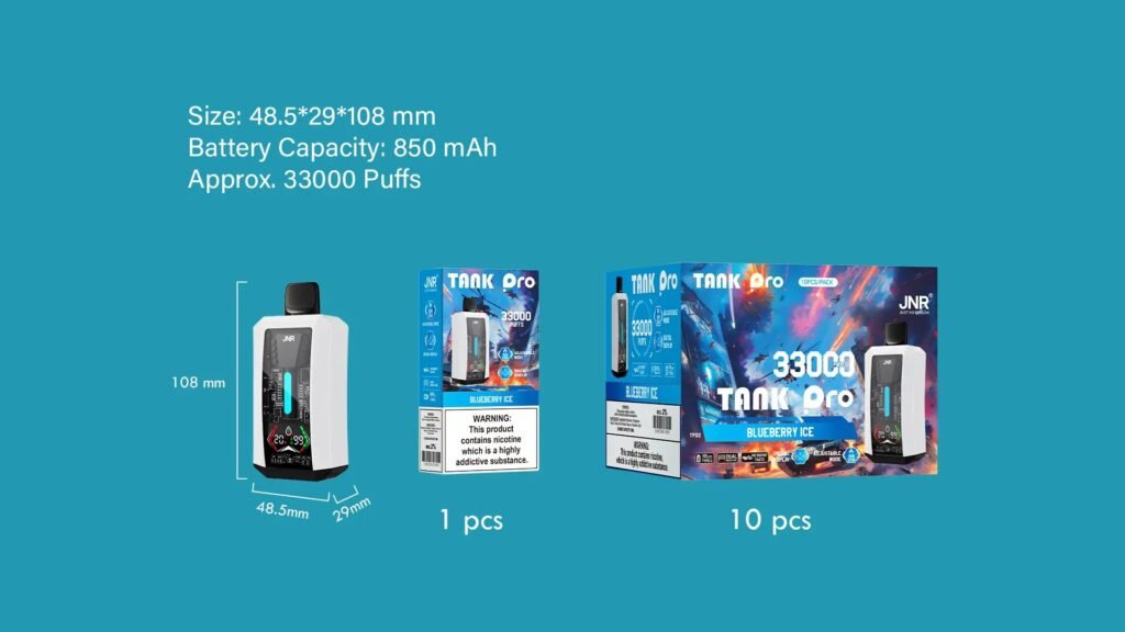 Packaging Details of JNR Tank Pro 33000 Puffs 20MG