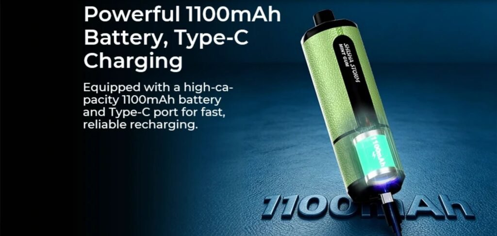Powerful 1100mAh Battery & Type-C Charging Port of JNR Shisha Storm 52000 Puffs 20MG