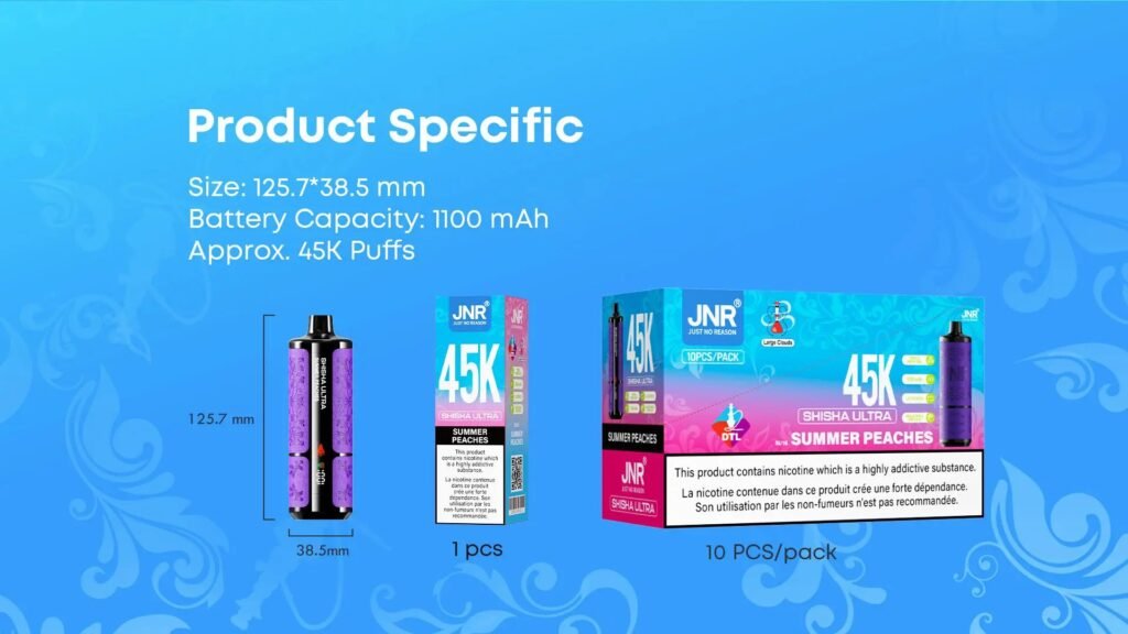 Product Specification of JNR Shisha Ultra 45000 Puffs 20MG