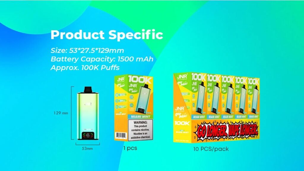 Product Specifications of JNR Big Mac 100000 Puffs 50MG