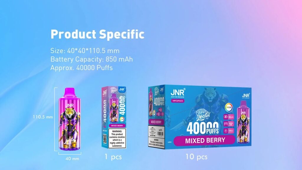Product Specifications of JNR Leopard 40000 Puffs 20MG