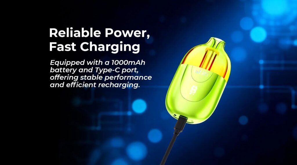 Reliable 1000mAh Battery Power & Type-C Fast Charging of JNR Lila Kiss 60000 Puffs 20MG