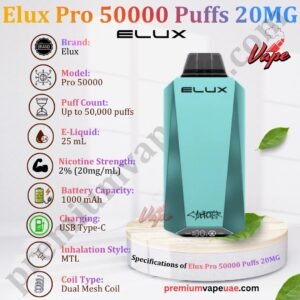 Specifications of Elux Pro 50000 Puffs 20MG in Dubai