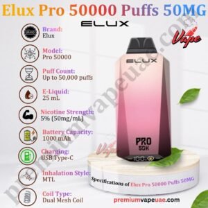 Specifications of Elux Pro 50000 Puffs 50MG in UAE