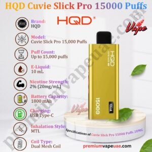 Specifications of HQD Cuvie Slick Pro 15000 Puffs 20MG in Dubai