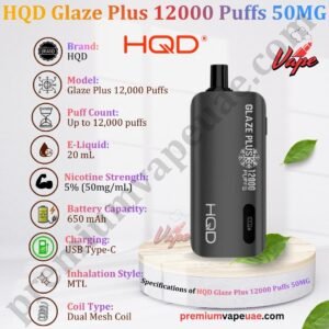 Specifications of HQD Glaze Plus 12000 Puffs 50MG in Dubai