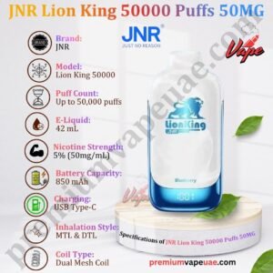 Specifications of JNR Lion King 50000 Puffs 50MG in Dubai