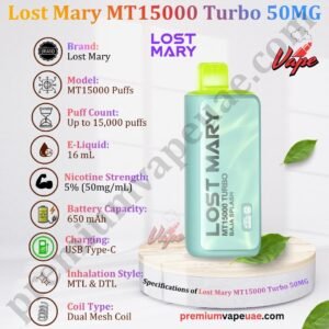 Specifications of Lost Mary MT15000 Turbo 50MG in Dubai