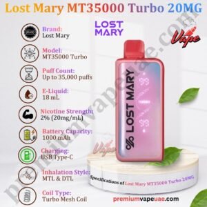 Specifications of Lost Mary MT35000 Turbo 20MG in Dubai
