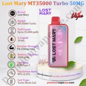 Specifications of Lost Mary MT35000 Turbo 50MG in Dubai