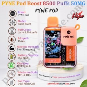 Specifications of PYNE Pod Boost 8500 Puffs 50MG in Dubai