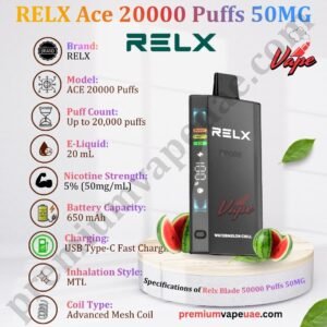 Specifications of RELX Ace 20000 Puffs 50MG