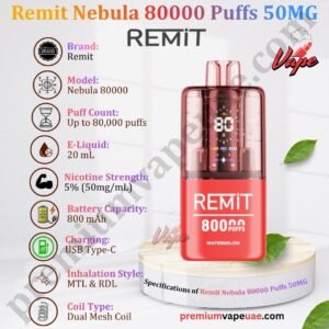 Specifications of Remit Nebula 80000 Puffs 50MG in Dubai