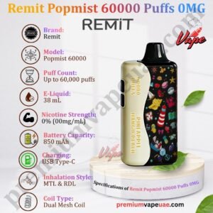 Specifications of Remit Popmist 60000 Puffs 0MG in Dubai