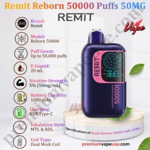Specifications of Remit Reborn 50000 Puffs 50MG in Dubai