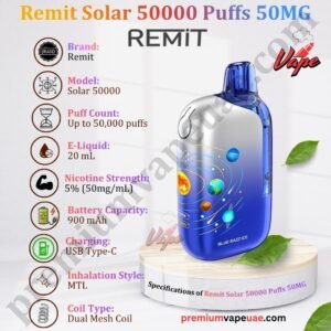 Specifications of Remit Solar 50000 Puffs 50MG in Dubai