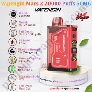 Specifications of Vapengin Mars 2 20000 Puffs 50MG in Dubai