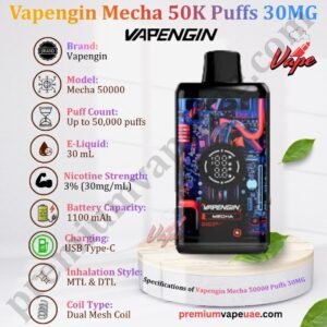 Specifications of Vapengin Mecha 5Specifications of Vapengin Mecha 50000 Puffs 30MG in Dubai0000 Puffs 30MG - 1