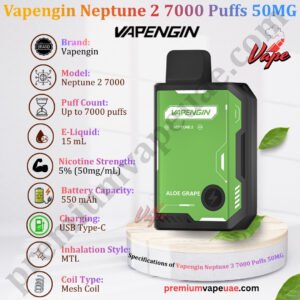 Specifications of Vapengin Neptune 2 7000 Puffs 50MG in Dubai