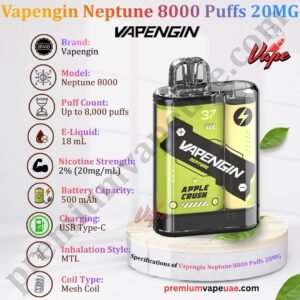 Specifications of Vapengin Neptune 8000 Puffs 20MG in Dubai