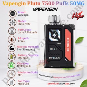 Specifications of Vapengin Pluto 7500 Puffs 50MG in Dubai