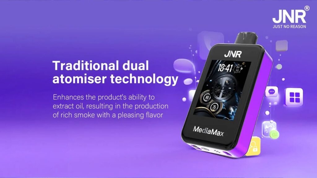 Traditional Dual Atomiser Technology of JNR Media Max 40000 Puffs 20MG