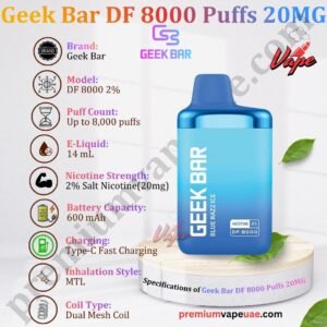 Specifications of Geek Bar DF 8000 Puffs 20MG