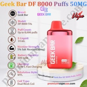 Specifications of Geek Bar DF 8000 Puffs 50MG