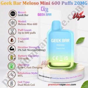 Specifications of Geek Bar Meloso Mini 600 Puffs 20MG