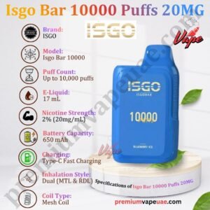 Specifications of Isgo Bar 10000 Puffs 20MG