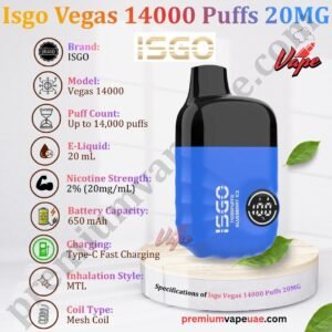 Specifications of Isgo Vegas 14000 Puffs 20MG