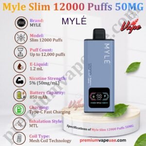 Specifications of Myle Slim 12000 Puffs 50MG