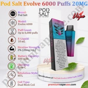 Specifications of Pod Salt Evolve 6000 Puffs 20MG