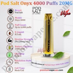 Specifications of Pod Salt Onyx 4000 Puffs 20MG