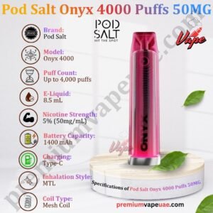 Specifications of Pod Salt Onyx 4000 Puffs 50MG